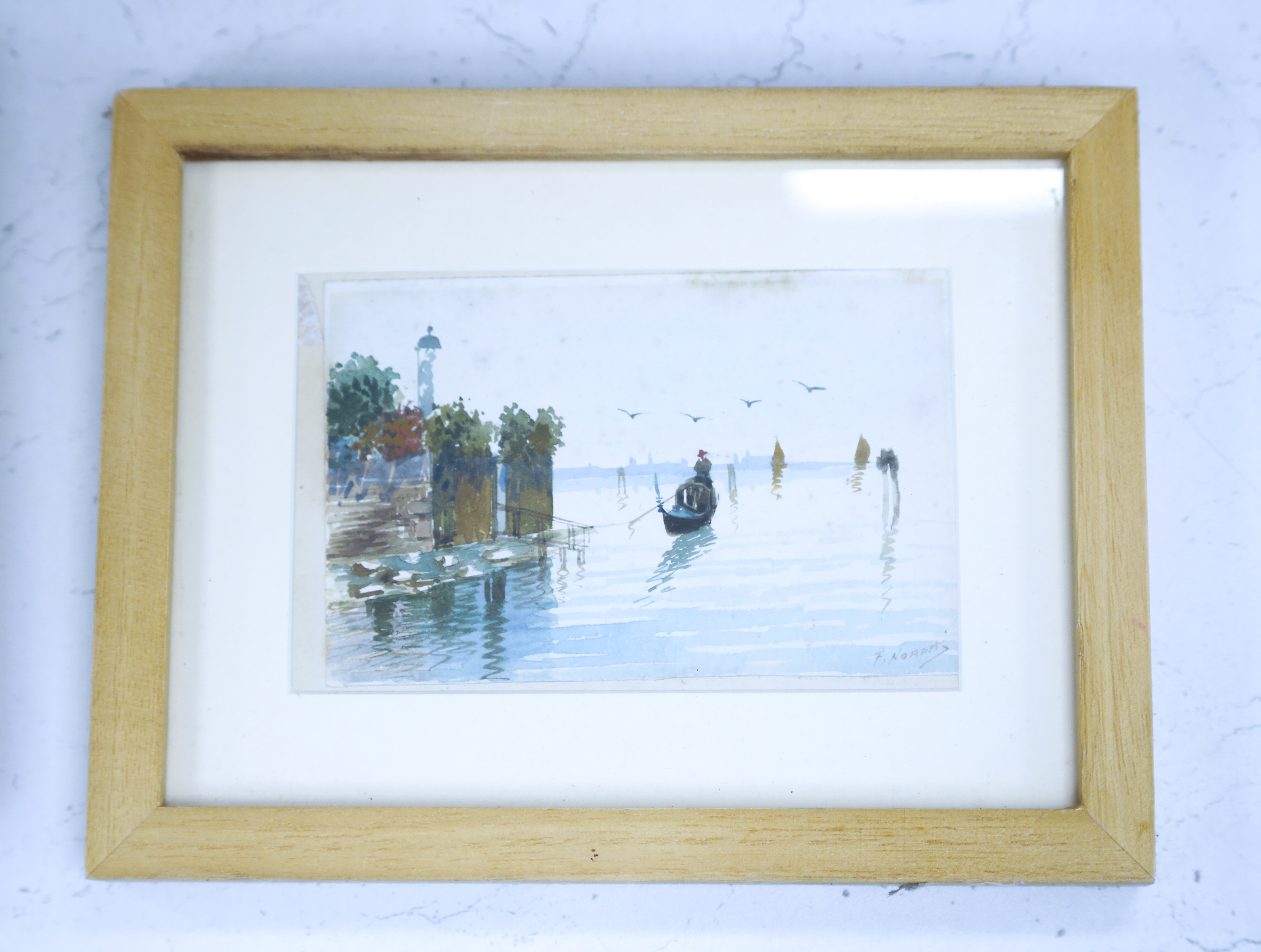 F Norems, set of five Venetian watercolours to include Venetian canals, St. Marks in the distance and Gondolas, largest 25 x 15cm. Condition - fair, some foxing throughout